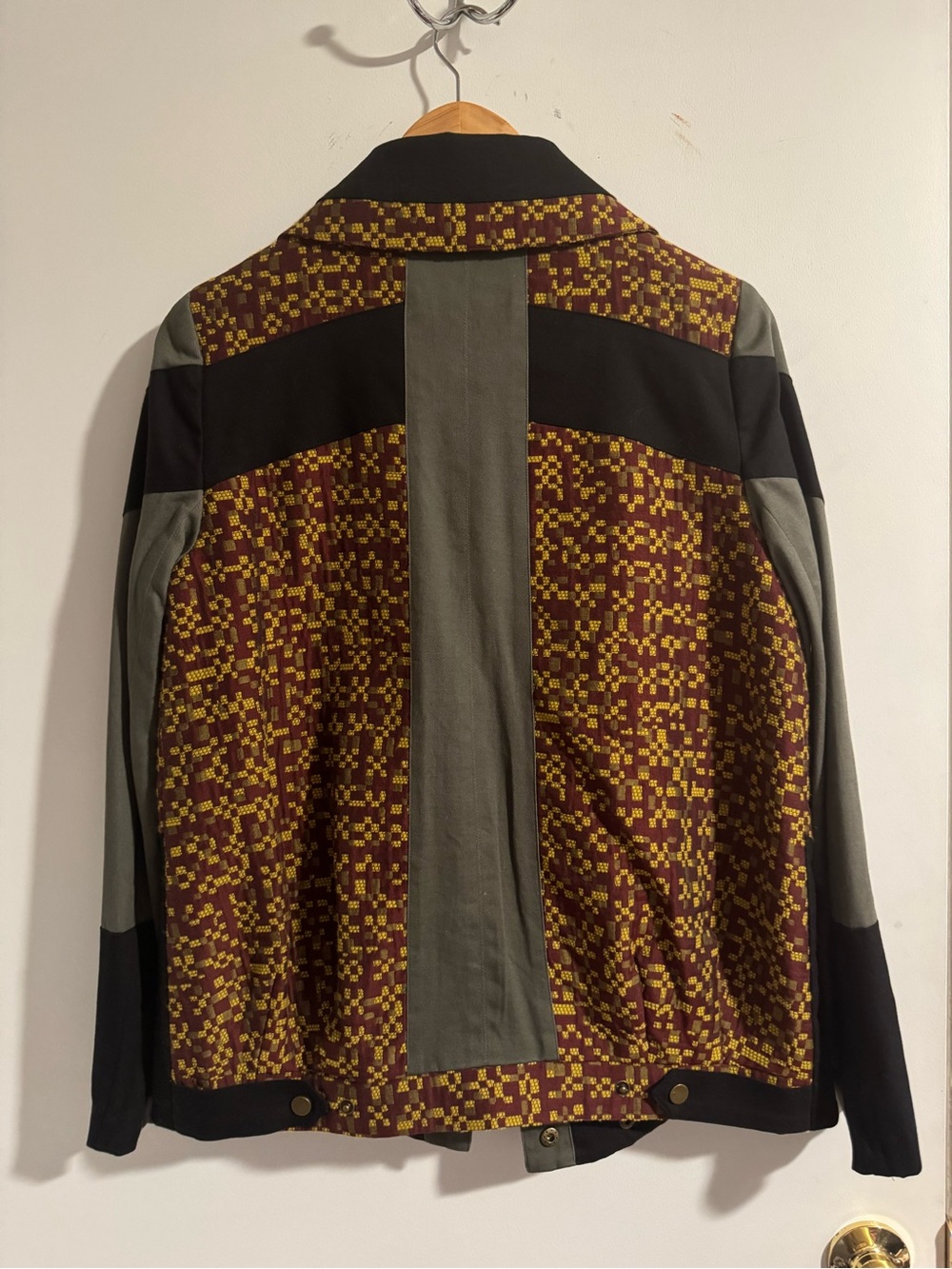 L.A.M.B. Olive Green & Burgundy Mosaic Double-Breasted Blazer - Picture 4 of 5